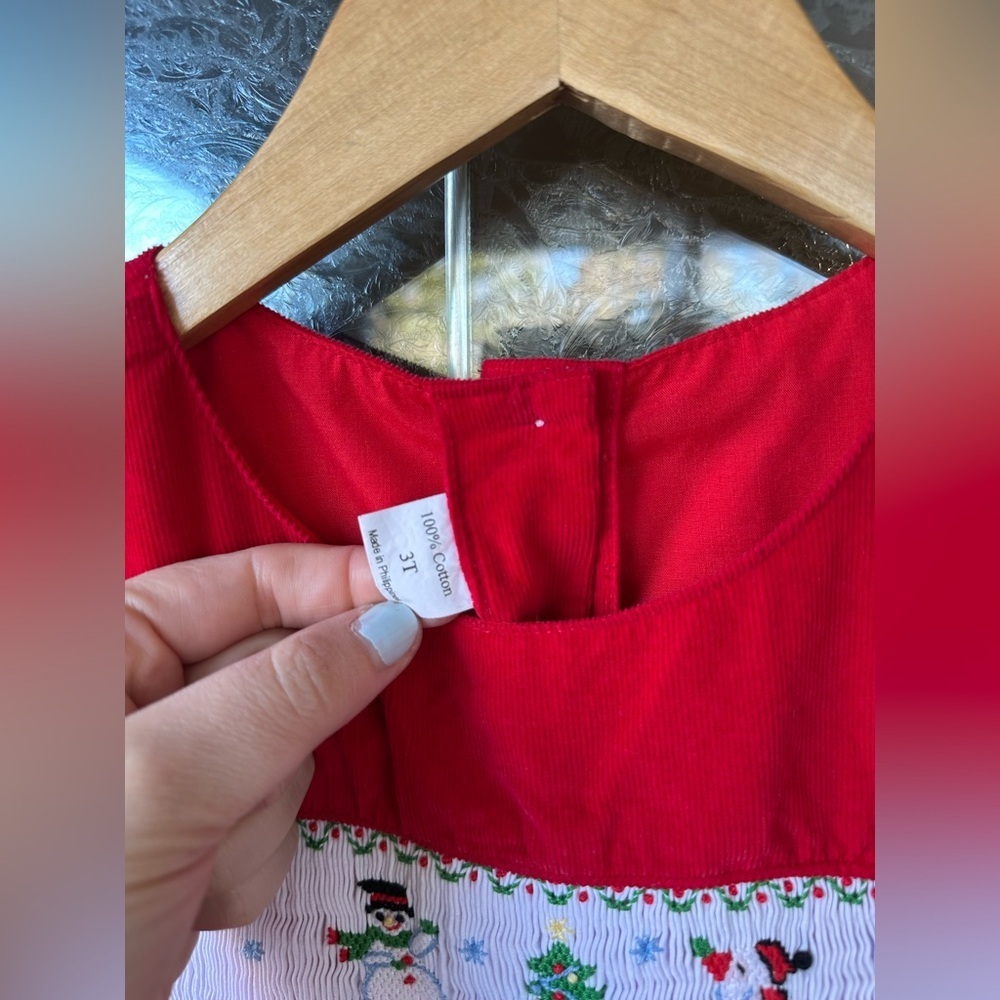 Boys 3T Red Santa Christmas Tree Snow Man Smocked Sleeveless Jon Jon Holiday - Picture 3 of 5